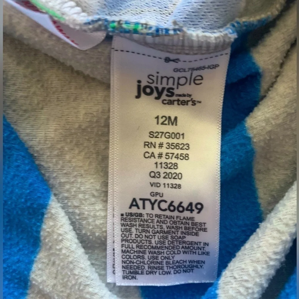 Carters Simple Joys Blue Green Striped Cars Fleece Onesie Footed Pajamas 12mos